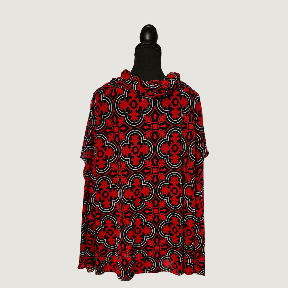 Stylus Red Black Geometric Quatrefoil Mesh Cowl Swimsuit Coverup L/XL